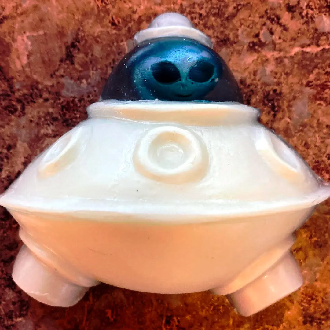 Cosmic UFO Alien Spaceship Soap: Metallic Silver & Glow in the Dark