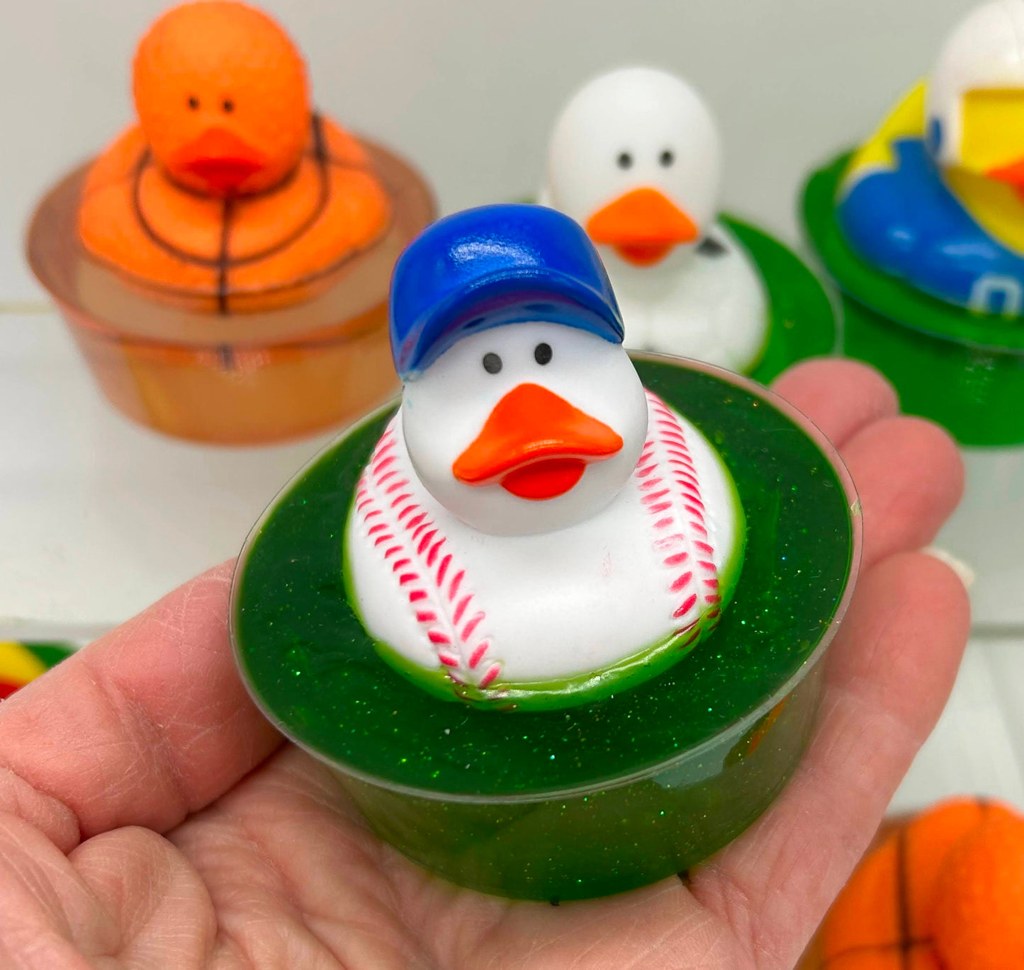 Baseball rubber duck in soap