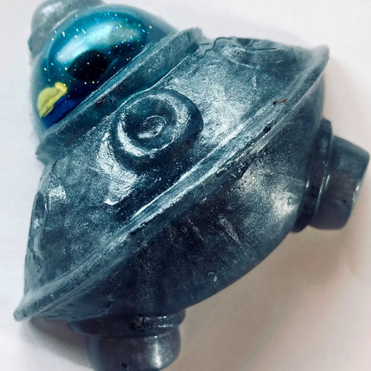 Cosmic UFO Alien Spaceship Soap: Metallic Silver & Glow in the Dark