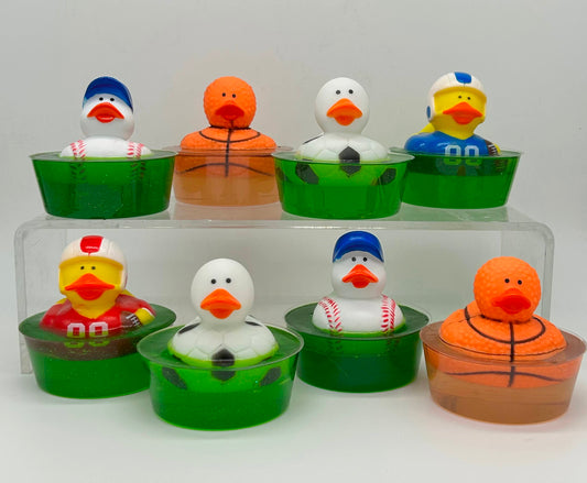 Set of rubber duckies in sports-duck soaps